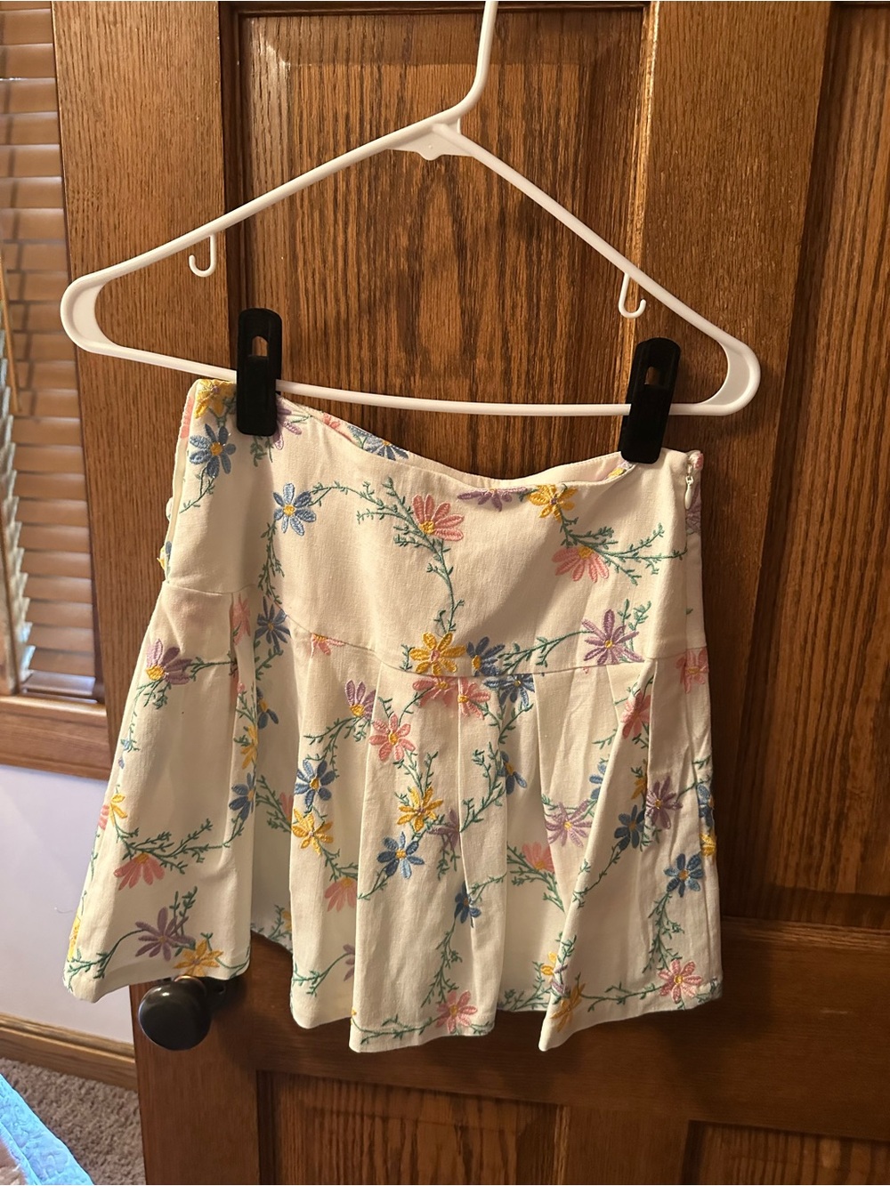 Floral Ivory Mini Skirt and Cropped Jacket with Pastel Embroidery